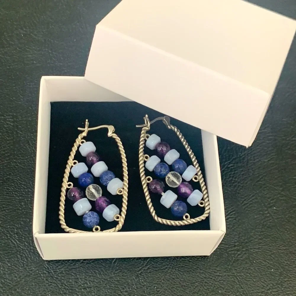 QVC HUEtopia Sterling Silver Gemstone Beaded Hoop Earrings